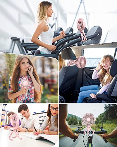 Coohea Stroller Fan Clip on for Baby, 4000mAh Rechargeable Battery Operated, Flexible Tripod, 3 Wind Speed, 360° Rotatable, Small Portable Fan for Car Seat Crib Backseat Beach Travel Camping, Pink - color: Pink