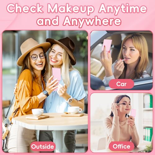 Compact Mirror, 1X/3X Magnifying Travel Mirror with Light Small Purse Mirror Pocket Mirror for Makeup, Mini LED Portable Handheld Makeup Mirror Travel Essentials Gifts for Women Girls, Pink