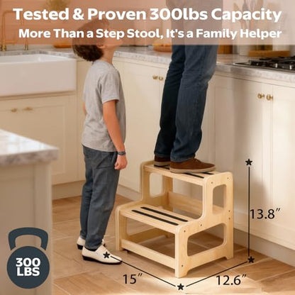 Toddler Step Stool, Step Stool for Kids, Toddler Stool for Bathroom Sink & Potty Training, Wooden Step Stools w Non Slip Base for Kitchen, Bedroom - color: Light Brown