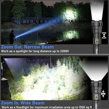 Flashlights LED High Lumens Rechargeable, Goreit 20,000 Lumens XHP70.2 Super Bright Flashlight, Flash Light Battery Powered, Powerful Handheld Flashlight with holster for Emergency Camping Hiking Gift