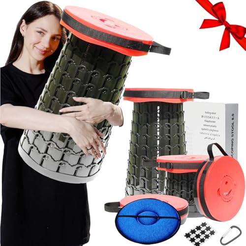 Upgraded 19.7"Portable Collapsible Folding Stool with Cushion Retractable Telescoping Foldable Stool for Adults Heavy Duty Camping Sturdy with Max Load Capacity 1000lbs for Outdoor Fishing Hiking BBQ - color: Red, size: XX-Large