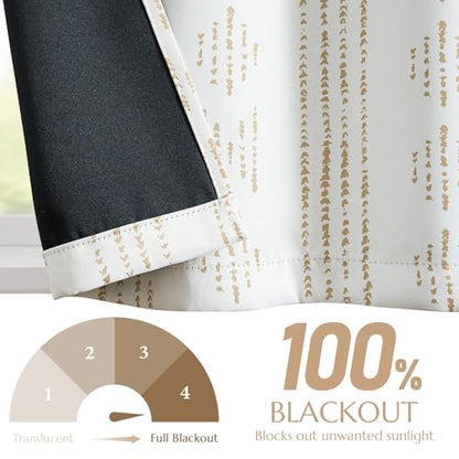 jinchan 95% Blackout Boho Kitchen Curtains 24 Inches Cafe Tier Curtains Bohemian Small Drapes for Bedroom RV Basement Half Window Room Darkening Thermal Insulated 2 Panels Beige - color: 95% Blackout | Taupe on Beige, size: 25"W x 24"L (Pack of 2)