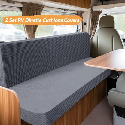 Grey RV Dinette Cushion Cover,Washable Elastic Cushion Slipcovers Stretchable RV Sofa Cover-Loveseat Sofa Furniture Protector for RV Camper Car Bench Seats, Backrest Cover Bench Cover