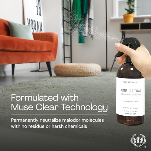 Muse Apothecary Home Ritual Active Odor Eliminator Spray - Furniture Deodorizer Spray & Bathroom Odor Eliminator for Home - Essential Oil Air Freshener - 8oz, Fresh Linen - size: 8 Fl Oz (Pack of 2)