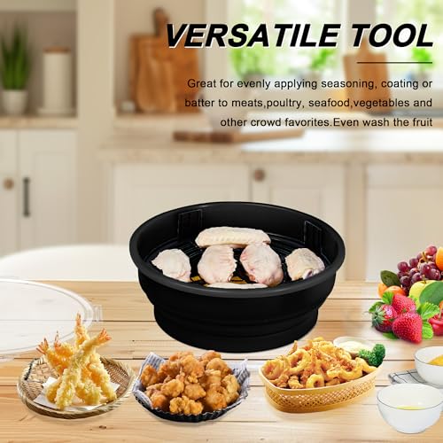 FJNATINH Collapsible Batter Bowl - Mess Free Better Breader Shaker Bowl with Lid Breading Shaker Container - Great for Fried Fish, Fried Chicken, Onion Rings, Wings & More,No Leak,Easy to Store,Black - color: Black