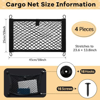 Frienda 2 Pcs Stretchable Small Cargo Net Pocket Boat Storage Mesh Net Elastic Automotive Storage Pouch with Mounting Screws and Hooks for Truck Car SUV Boats (17.7 x 9.8 Inches) - size: 17.7 x 9.8 Inches