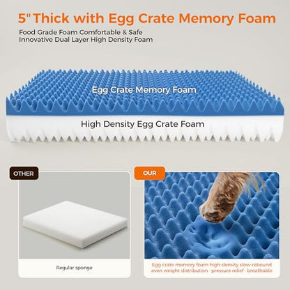 5 Inch Thick Orthopedic Dog Bed for Medium & Large Dogs, High Density Egg Crate Memory Foam with Support Foam, Waterproof Liner & TPU, Removable Washable Cover, Nonskid Bottom, 47"x30"x5", Grey - size: 47''L x 30''W x 5''Th