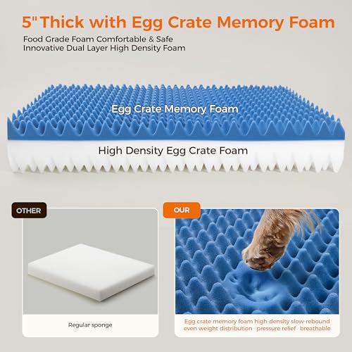 5 Inch Thick Orthopedic Dog Bed for Medium & Large Dogs, High Density Egg Crate Memory Foam with Support Foam, Waterproof Liner & TPU, Removable Washable Cover, Nonskid Bottom, 36"x27"x5", Grey - size: 36''L x 27''W x 5''Th