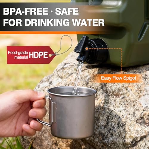 Camping Water Jug, 5 Gallon Water Container with Spigot BPA Free Portable Military Green Emergency Water Tank Outdoor Camping Essentials