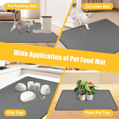 Lorvain 45" x 30" Cat Food Mat, Extra Large Silicone Pet Feeding Mat with Raised Edges, Pet Placemat for Cat Dog Food and Water Bowl Waterproof, Non-Slip, Easy to Clean, Floor Protection, Dark Grey - color: Dark Grey: 45" x 30"