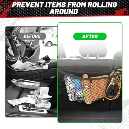 RED WOLF 2 Pcs Universal Elastic Mesh Netting Car Pouch for Trunk RV Boats Home Cargo Storage with Screws and Hooks (23.6'' x 9.8'') - size: 23.6'' x 9.8''