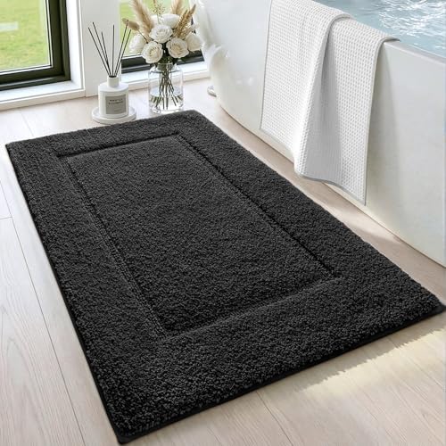 DEXI Bathroom Rugs 24x16, Washable Non Slip Bath Mat for Shower Floor, Absorbent Quick Dry Bathmat with Rubber Backing, Ultra Soft Plush Carpet for Tub, Black - color: Black, size: 24" X 16" (Rectangular)