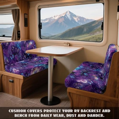 Galaxy Butterfly Print RV Dinette Cushion Covers Wear-Resistan Camper Seat Covers Dinette Booth Flannel RV Couch Protector Include 1 Backrest Cover and 1 Bench Cover - color: Galaxy Butterfly