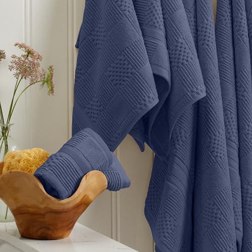 Springtree Home 100% Cotton Bath Towel Set of 4 | Blue Towels | Geometric Textured Design | Absorbent & Quick-Dry | 4 Bath Towels | Oeko-TEX® Standard 100 Cotton | Myla Collection - Indigo - color: Indigo, size: Bath Towel (4 Pack)