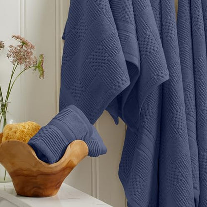 Springtree Home 100% Cotton Bath Towel Set of 4 | Blue Towels | Geometric Textured Design | Absorbent & Quick-Dry | 4 Bath Towels | Oeko-TEX® Standard 100 Cotton | Myla Collection - Indigo - color: Indigo, size: Bath Towel (4 Pack)