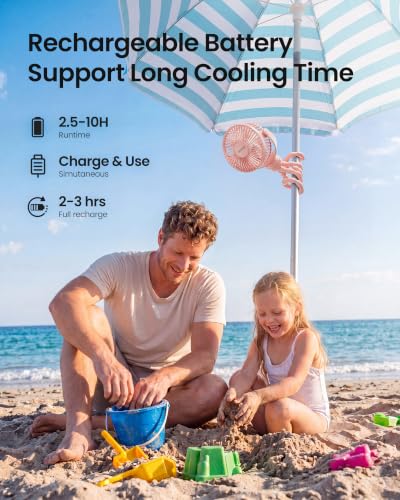 Gaiatop Mini Portable Stroller Fan, Battery Operated Small Clip on Fan, Detachable 3 Speed Rechargeable 360° Rotate Flexible Tripod Handheld Desk Cooling Fan for Car Seat Crib Treadmill Travel Pink - color: pink