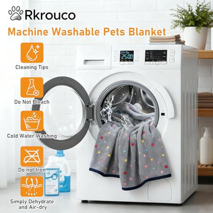 Three Piece Pet Blanket Set for Dogs Cats Soft Comfy Puppy and Kittens Bed Blanket Fluffy Fleece Pets Throw with Cute Patterns (Small 24x16 inch, Gray Dots) - color: Gray Dots, size: Small-24x16 inch