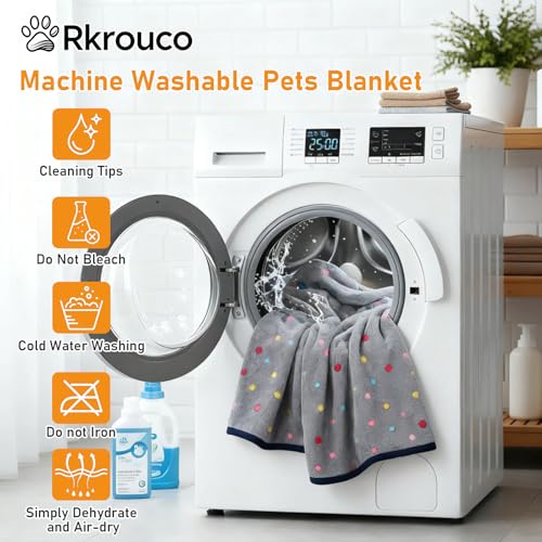 Three Piece Pet Blanket Set for Dogs Cats Soft Comfy Puppy and Kittens Bed Blanket Fluffy Fleece Pets Throw with Cute Patterns (Medium 30x20.5 inch, Gray Dots) - color: Gray Dots, size: Medium-30x20.5 Inch