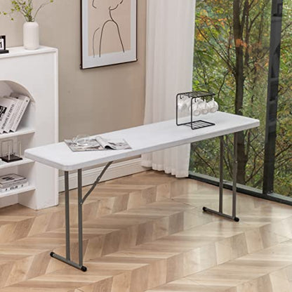 BTExpert 5-Foot Narrow Plastic Folding Training Table, 60” x 18” Portable Commercial Seminar Table, 29” Height, White, Lightweight Indoor Outdoor Event Utility Table