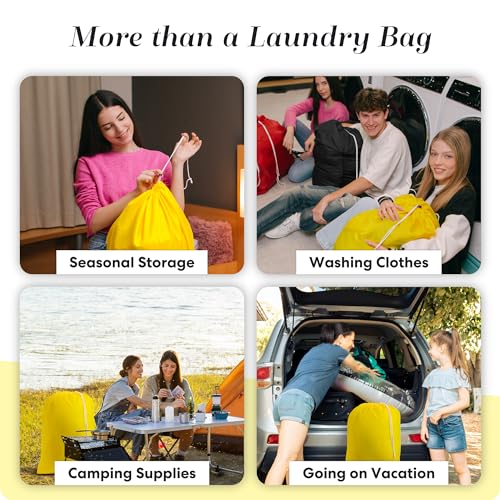 Nylon Laundry Bag - Locking Drawstring Closure and Machine Washable. These Bags will Fit a Laundry Basket or Hamper and Strong Enough to Carry up to Three Loads of Clothes. (Yellow) - color: Yellow, size: 22" x 32"