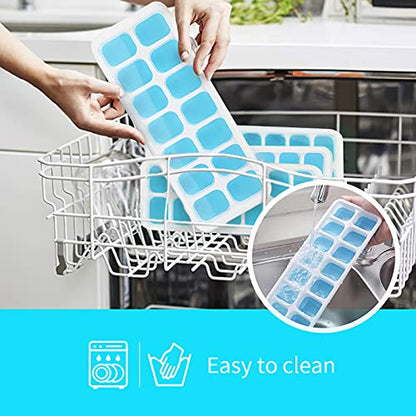Ice Cube Trays 4 Pack, Airabc Silicone Ice Cube Trays with Removable Lid, Easy-Release Flexible 14-cube Ice Trays, LFGB Certified and BPA Free, Stackable Ice Trays with Covers for Cocktail, Freezer - color: Blue
