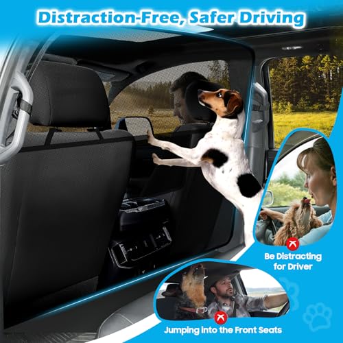 Dog Car Barrier Behind Front Seat, 61.4" Wide Car Pet Barrier One-Piece Design, Dog Car Divider Back Seat Barrier for Full-Sized SUV, Large Car and Pickup