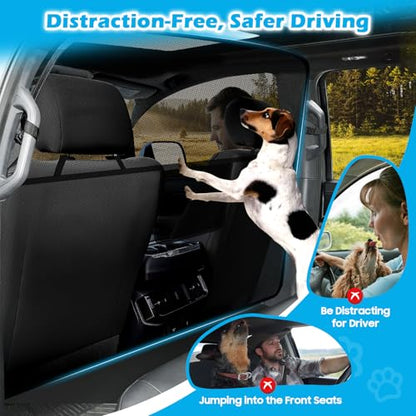 Dog Car Barrier Behind Front Seat, 61.4" Wide Car Pet Barrier One-Piece Design, Dog Car Divider Back Seat Barrier for Full-Sized SUV, Large Car and Pickup