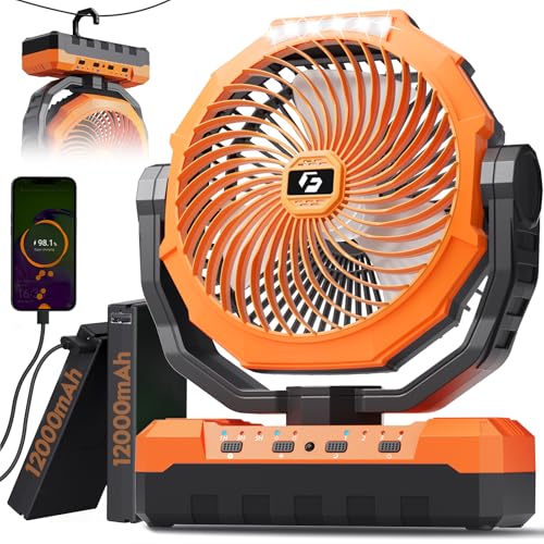 FRIZCOL 3-in-1 Camping Fan - Portable Fans Rechargeable - 24000mAh Detachable Battery Powered Fan with Light & Remote for Indoor Outdoor, Tent, Travel, Fishing, Jobsite, Gifts for Men Dad Him - Orange - color: Orange, style: 24000mAh Detachable