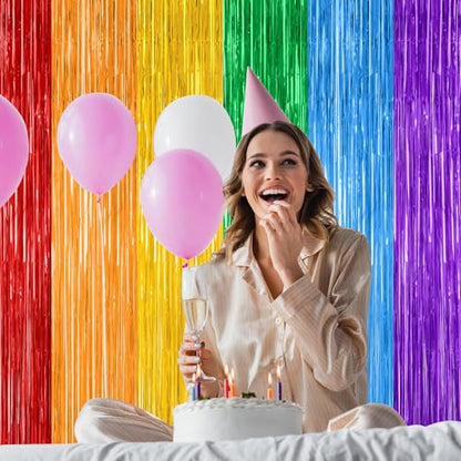 2 Pack Rainbow Backdrop Curtains, 3.28 FT x 7.05 FT Colofull Party Decorations, Metallic Tinsel Backdrop Fringe Curtains Party Streamer, Rainbow Party Supplies for Wedding Birthday Party Engagement | Rainbow, Metallic Foil, 3.28 x 7.05 FT, Tinsel Backdrop