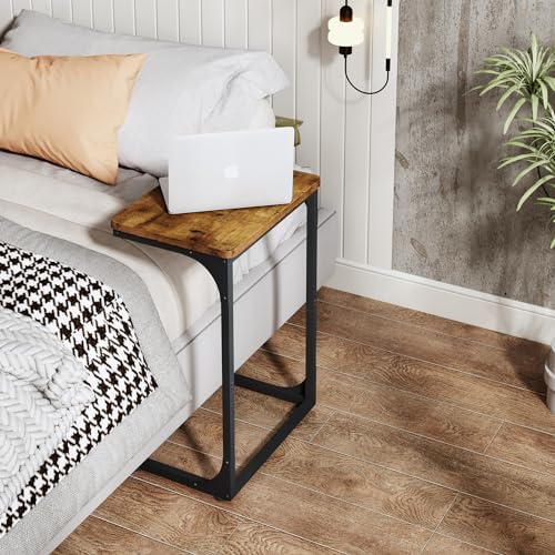 QEEIG C Shaped Side Table Set of 2 Living Room Sets Couch Tray Tables Small Farmhouse 15.7 inch Width, Rustic Brown (017-40BN) - color: A. Brown, size: 15.7" Width