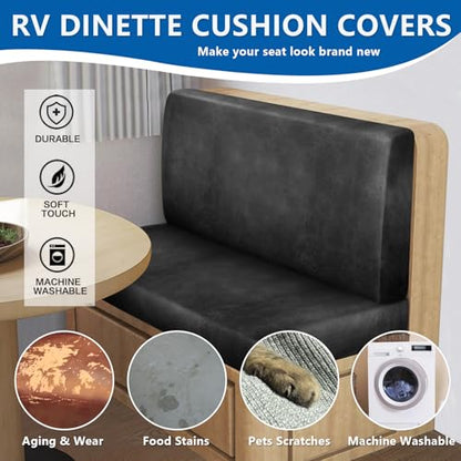 ANARACHON Leather Look RV Dinette Cushion Covers, Stretchable Camper Couch Cushion Covers Washable RV Bench Seat Cover for Travel Trailer Couch (2 Backrest Cover & 2 Bench Cover, 02 Dark Grey) - color: 02 Dark Grey, size: 2 Sets