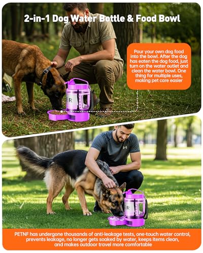 Dog Water Bottle Portable - 77 oz Dog Water Bottle with Bowl Leak Proof, 2 in 1 Pet Travel Cup Suitable Outdoor, Camping, Walking, Beach, Hunting, Large Pet Gear for Dog Lovers （Purple）