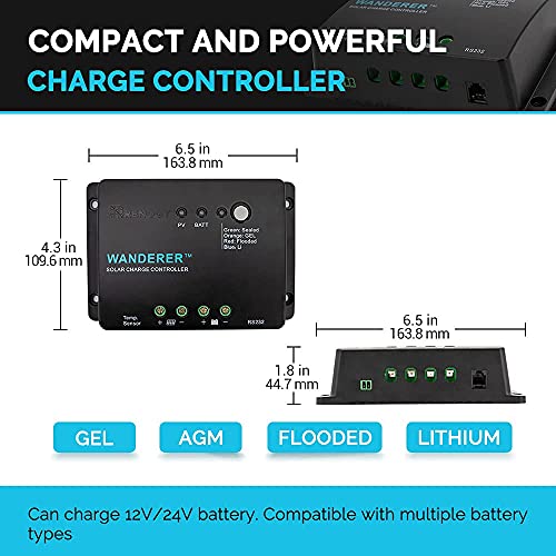 Renogy 200 Watt 12 Volt Monocrystalline Solar Panel Starter Kit with 2 Pcs 100W Solar Panel and 30A PWM Charge Controller for RV, Boats, Trailer, Camper, Marine ,Off-Grid System - size: Starter200W+PWM 30A
