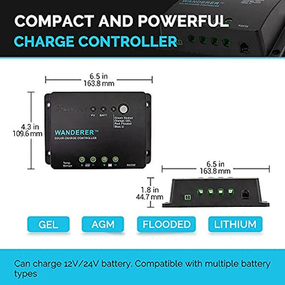 Renogy 200 Watt 12 Volt Monocrystalline Solar Panel Starter Kit with 2 Pcs 100W Solar Panel and 30A PWM Charge Controller for RV, Boats, Trailer, Camper, Marine ,Off-Grid System - size: Starter200W+PWM 30A