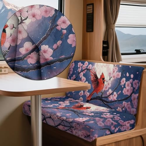 Cardinal Cherry Blossom Pattern 2 Pieces RV Dinette Cushion Covers,Washable Camper Cushion Slipcovers Flannel Sofa Cushions Slipcovers for Travel Trailer Couch for Dogs and Kids - color: Cardinal Cherry Blossom