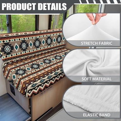 Aztec Floral Print RV Dinette Cushion Covers Replacement RV Camper Cushion Covers Stretch Camper Cushion Slipcovers for RV Sofa - color: Aztec Floral Print