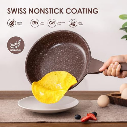 SENSARTE Nonstick Cookware Set 13-Piece, Healthy Pots and Pans Set Kitchen Cooking Set with Stay-Cool Handles, Silicone Utensils and Pot Protectors, PFOA Free - color: Toffee Brown