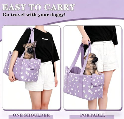 Center Console Dog Car Seat Safe Travel for Small Dogs Under 15 lbs Detachable Washable Pet Carrier with Storage Pockets & Safety Leash (Purple) - color: Purple