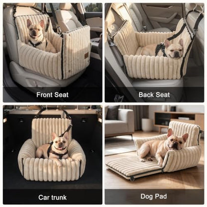 MIXJOY Dog Car Seat for Small/Medium Dogs up to 25 lbs, Multi-Functional Dog Carrier for Car with Detachable Washable Cover, Pet Travel Bed with Clip-On Safety Leash, Brown - color: Brown