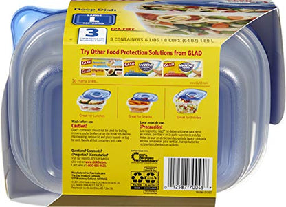 Glad Food Storage Containers - Deep Dish Container - 64 Ounce - 3 Containers - size: 3 Count (Pack of 1), style: Rectangle
