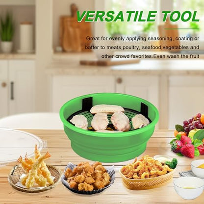 FJNATINH Collapsible Batter Bowl - Mess Free Better Breader Shaker Bowl with Lid Breading Shaker Container for Fried Fish, Fried Chicken, Onion Rings & More,No Leak,Easy to Store,Grass Green - color: Grass Green