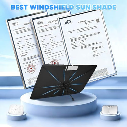 KUST Ice Crystal Sun Shade Umbrella for 2017-2026 Tesla Model Y/Juniper/Model 3/ Highland | Custom Fit Windshield Sunshade for Tesla | Foldable Sunshade with Bendable Handle | Blocks Heat & UV Rays - size: For Model 3/Y 17-26 (Ice Crystal)