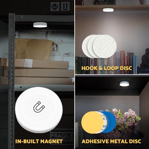 DAZZY DOT Rechargeable Puck Lights 2 Pack, Dimmable Touch Light Stick on for Closet, Magnetic Tap Light 1000mAh Battery Powered, Portable Led Light Cool White for Locker, Cabinet, Bedside, Kitchen - color: Cool White