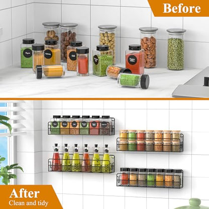 Wall Mounted Spice Rack Organizer, Pantry Door Organizer & Hanging Storage Baskets, Metal Spice Shelf for Kitchen Cabinet, 2 Depth Sizes Hold Large Jars to Nail Polish Bottles, 4 Pack - size: 4 Tier