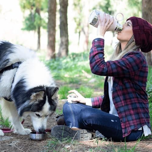Asobu Dog Bowl Attached to Stainless Steel Insulated Travel Bottle for Human 37oz/1.1 Liter with Detachable Dog Bowl (Smoke) - color: Smoke