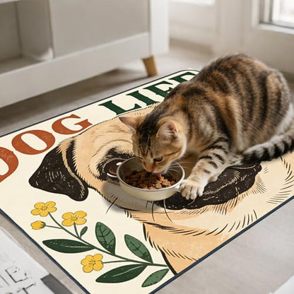Nuxovilar Pet Dog Supplies Food Mat Pug-Inspired Polyester (23.62×17.71 inches) Bowl Water Spill Pad Feeding Essentials for Home, Kennel, Feeding Station - color: HC00144