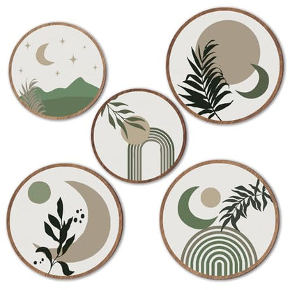 ONIZHITY 5 Pcs Boho Wall Art - Geometric, Minimalist Bohemian Design for Living Room, Bedroom, Bathroom - Farmhouse Green - 10'' and 8'' - color: Green Boho