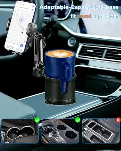 Cup Phone Holder for Car [2 in 1 Upgraded] Universal Car Cup Holder Phone Mount Long Adjustable & Rotatable Arm, Sturdy No-Shake Design, Fit with iPhone 4-7 inches Smartphones & Big Bottle - color: Natural