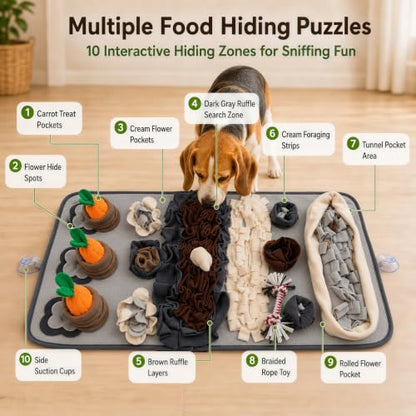 Snuffle Mat for Dogs – Extra Large 32'' x 20'', Washable Slow Feeder Dog Toy, Durable Interactive Dog Puzzle for Mental Stimulation & Nosework Training, with Anti-Slip Suction Cups - color: Gray-Black