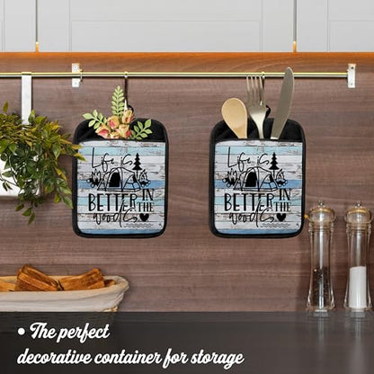 Hunting Gifts Pot Holders with Pockets, Cabin Gifts Life is Better in The Woods Pot Holders Heat Resistant Oven Mitts Hot Pads for Kitchen Baking Cooking,Potholders for Kitchens - color: Louyzhut-4